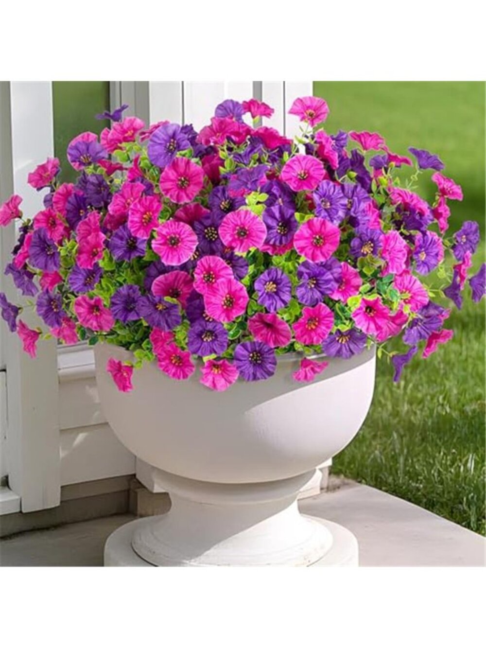 Artificial Morning Glory Flowers Faux Outdoor Plants Purple Floral Decor Set